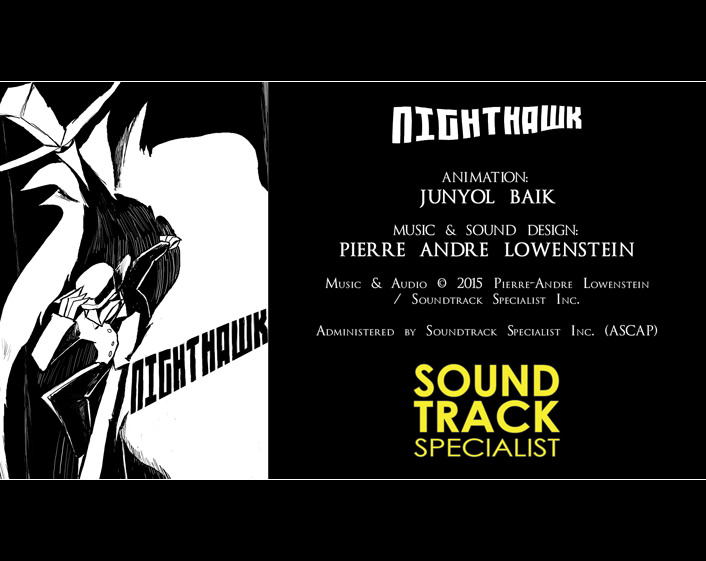 Detective Nighthawk -a broken shell of his former self- seeks out an elusive serial killer against all odds. As the investigation deepens, so does the detective's madness. Will Nighthawk regain his sanity by defeating his nemesis? Story & Animation: Junyol Baik. Music & Sound Design: Pierre André Lowenstein.
